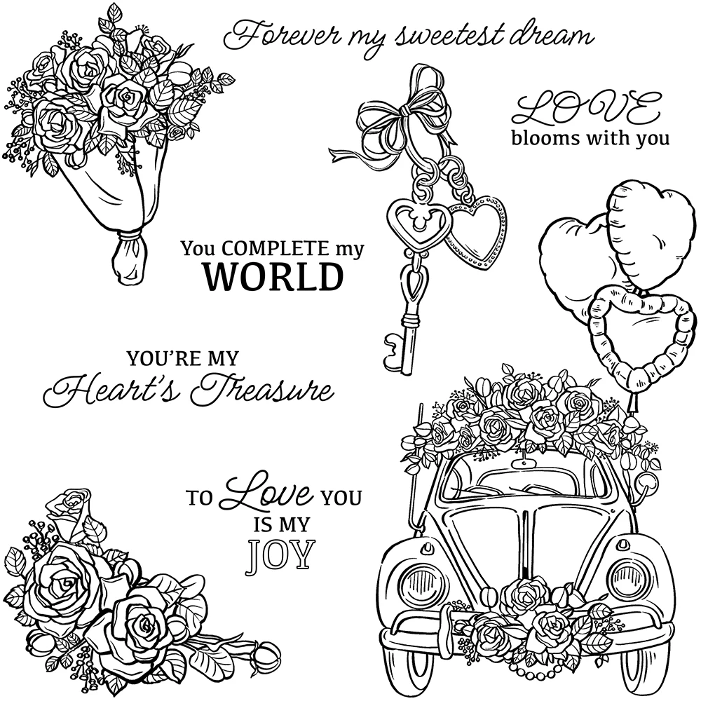 Mangocraft Valentine's Day Flowers And Car Cutting Dies Clear Stamp DIY Scrapbooking Metal Dies Silicone Stamp For Cards Albums