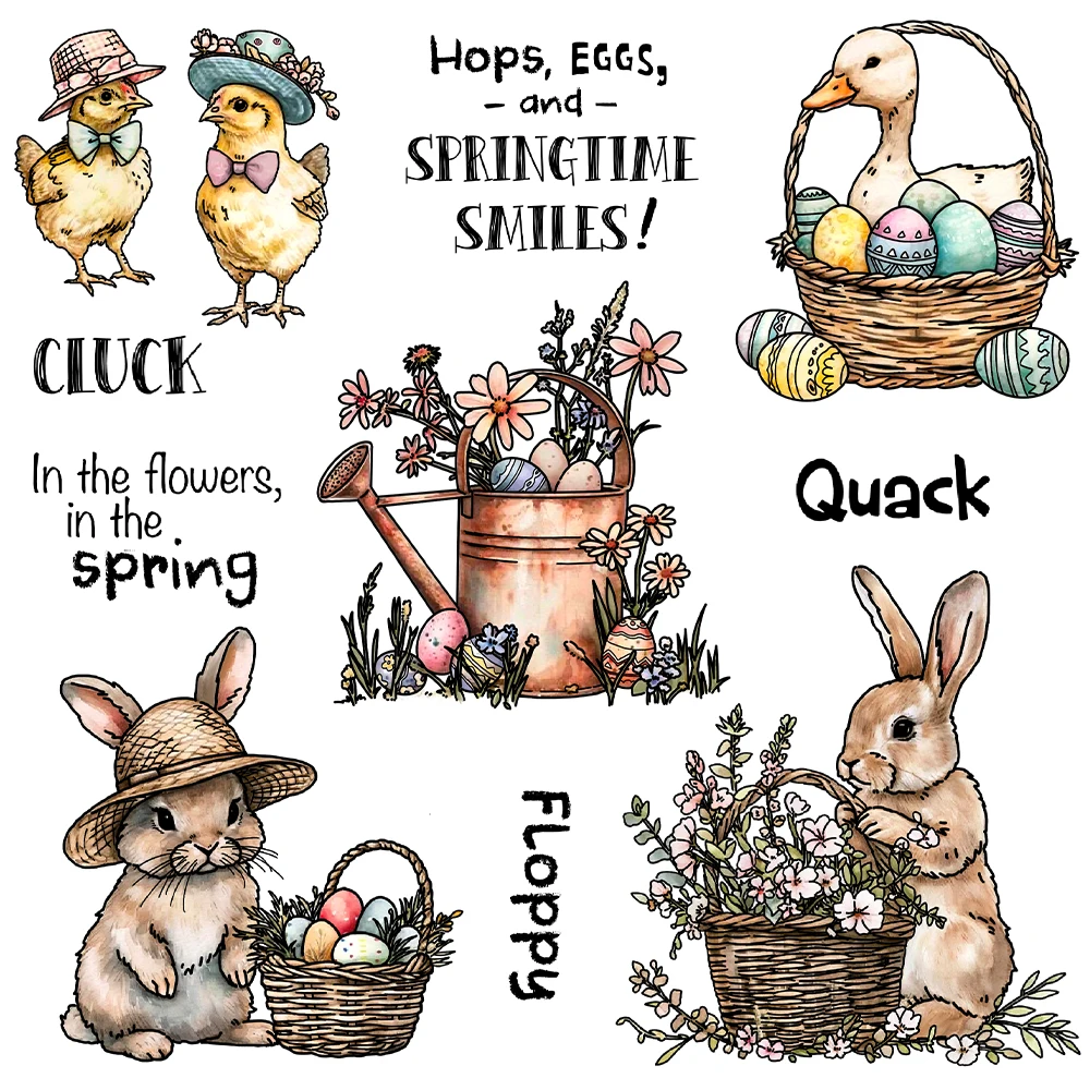 Easter Bunny Chick Duck Eggs Hops Eggs and Springtime Smiles Clear Stamps