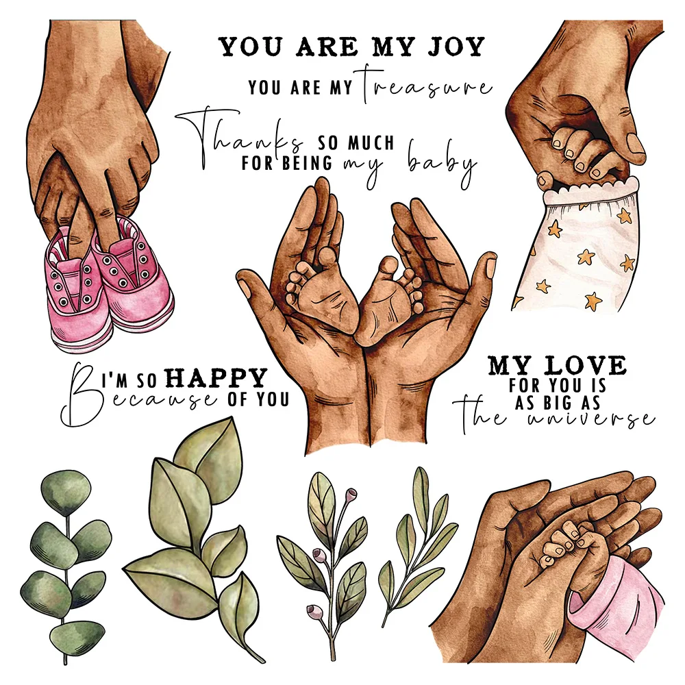 Parent Hands Baby Hands Feet You Are My Joy so Happy Because of You Clear Stamps