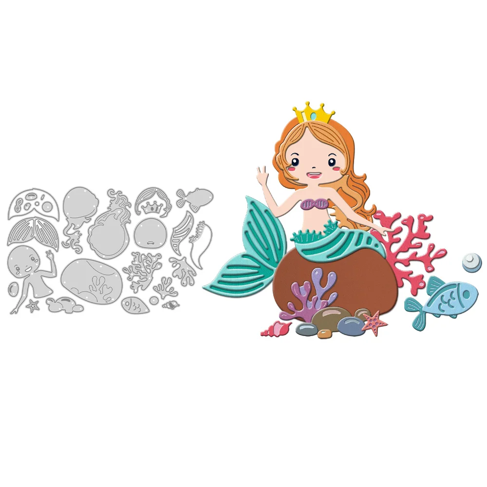 Princess Mermaid Sitting Reef Fish Metal Cutting Dies Scrapbook Card Craft