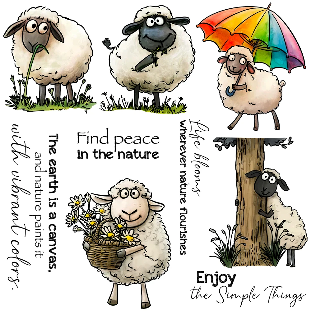 Spring Sheep Find Peace in Nature Metal Cutting Dies Clear Stamps Card Craft