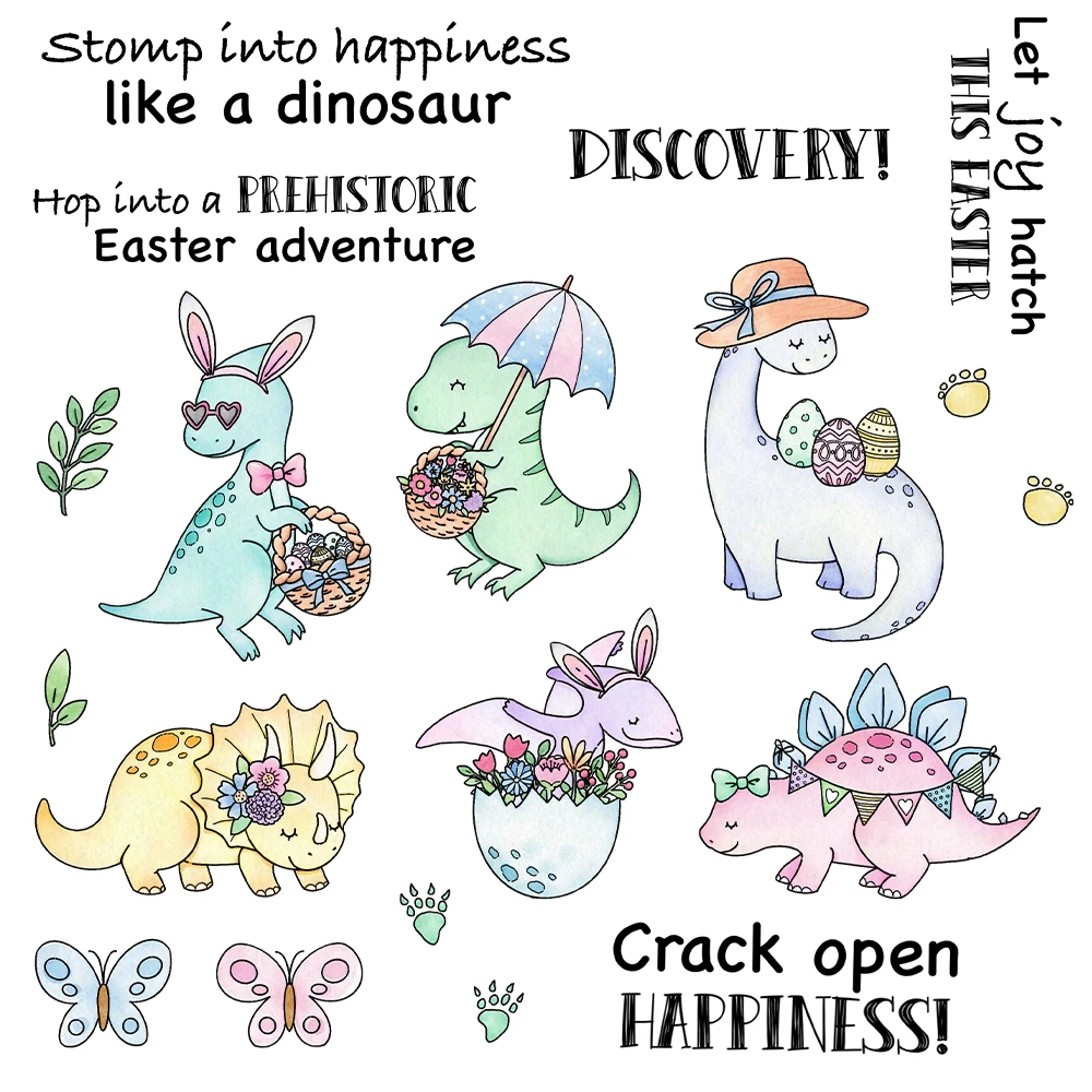 Easter Dinosaurs Crack Open Happiness Let Joy Hatch Clear Stamps Card Craft