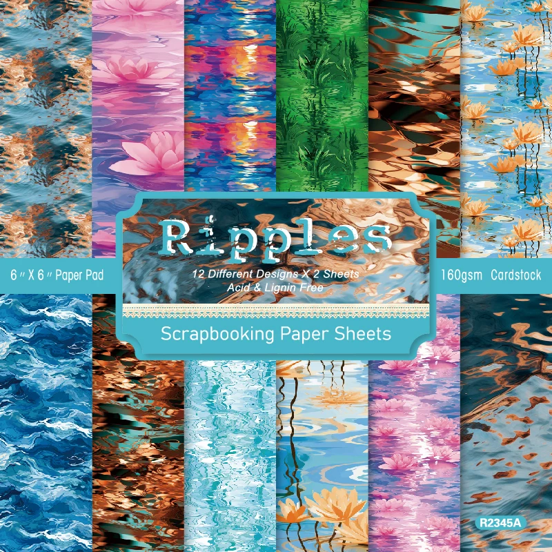 Water Ripples Lotus Flowers Scrapbook Card Journal Craft Cardstock Paper