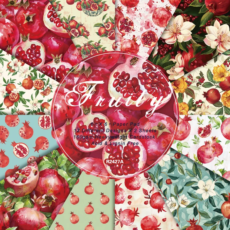 Fruit Pomegranate Flowers Scrapbook Card Journal Craft Paper
