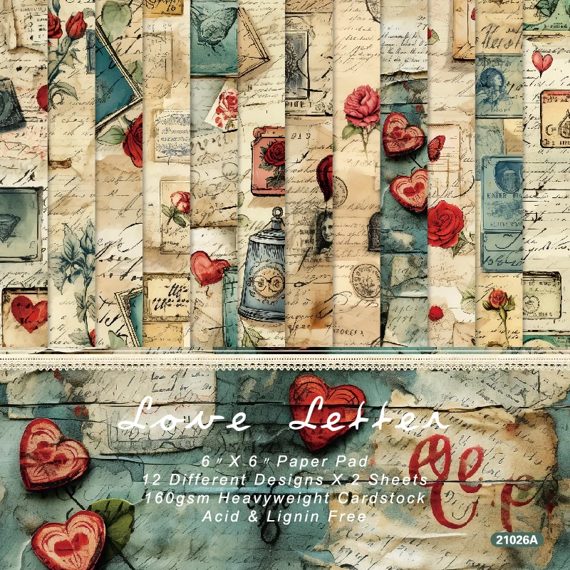 Valentine's Letters Roses Hearts Scrapbook Card Journal Craft Cardstock Paper