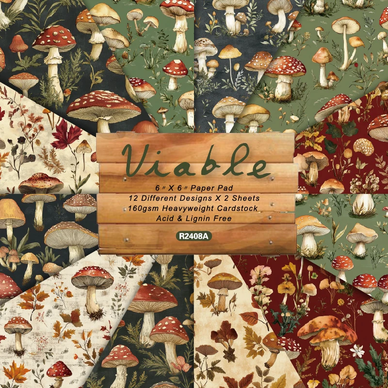 Spotted Mushrooms Grass Leaves Scrapbook Card Journal Craft Cardstock Paper