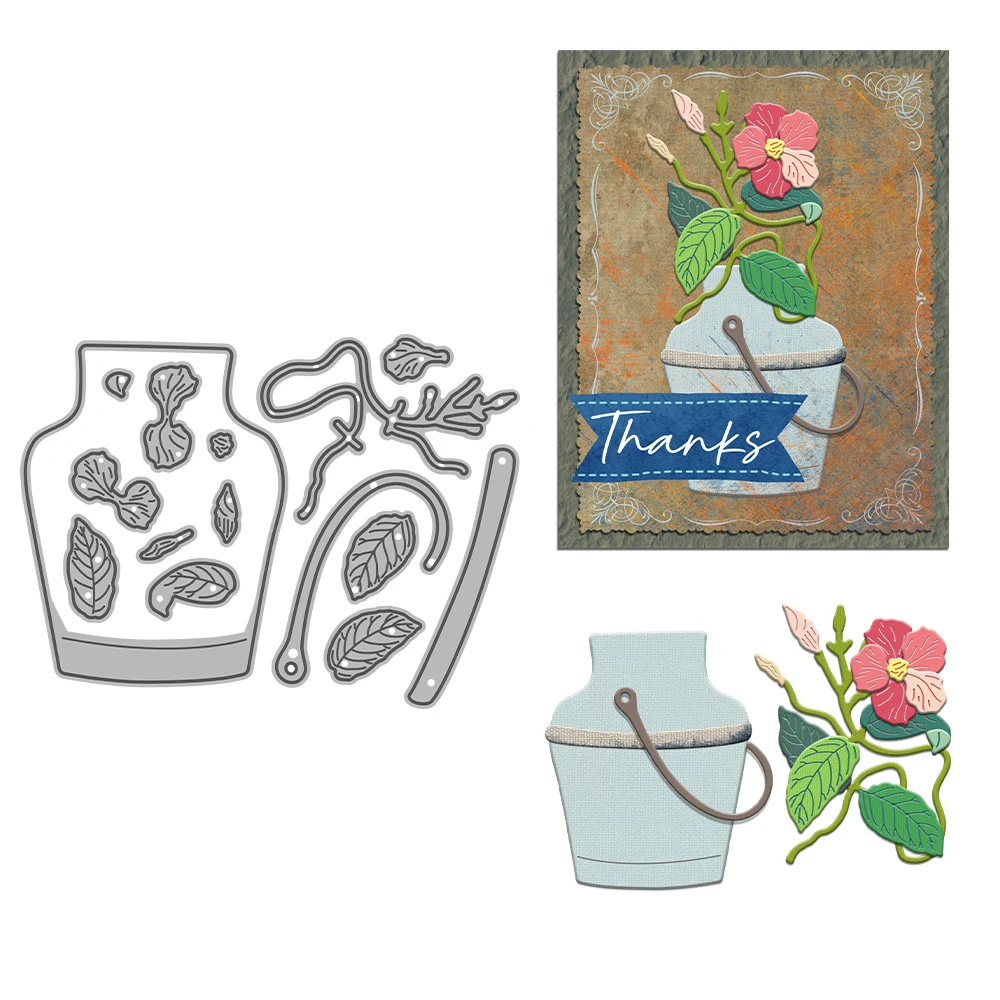 Bucket Flower Vase Metal Cutting Dies Scrapbooking Card Making Craft