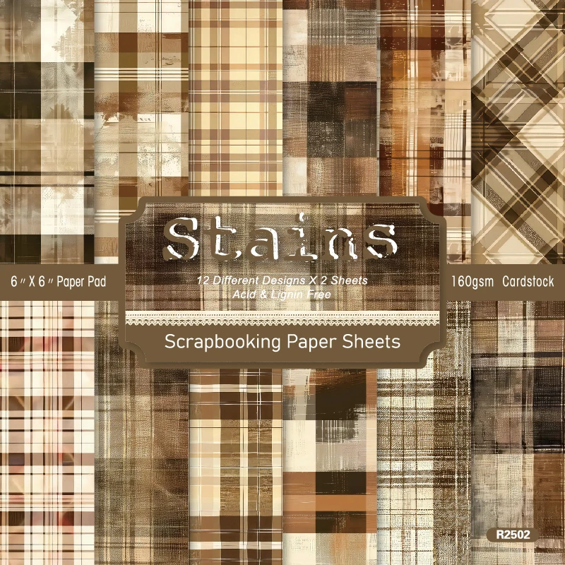 Brown Plaid Cloth Stains Scrapbook Card Journal Craft Cardstock Paper