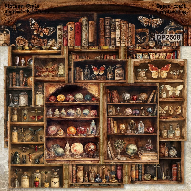 Bookshelf Rock Crystal Bug Collections A5 Scrapbook Card Journal Craft Paper