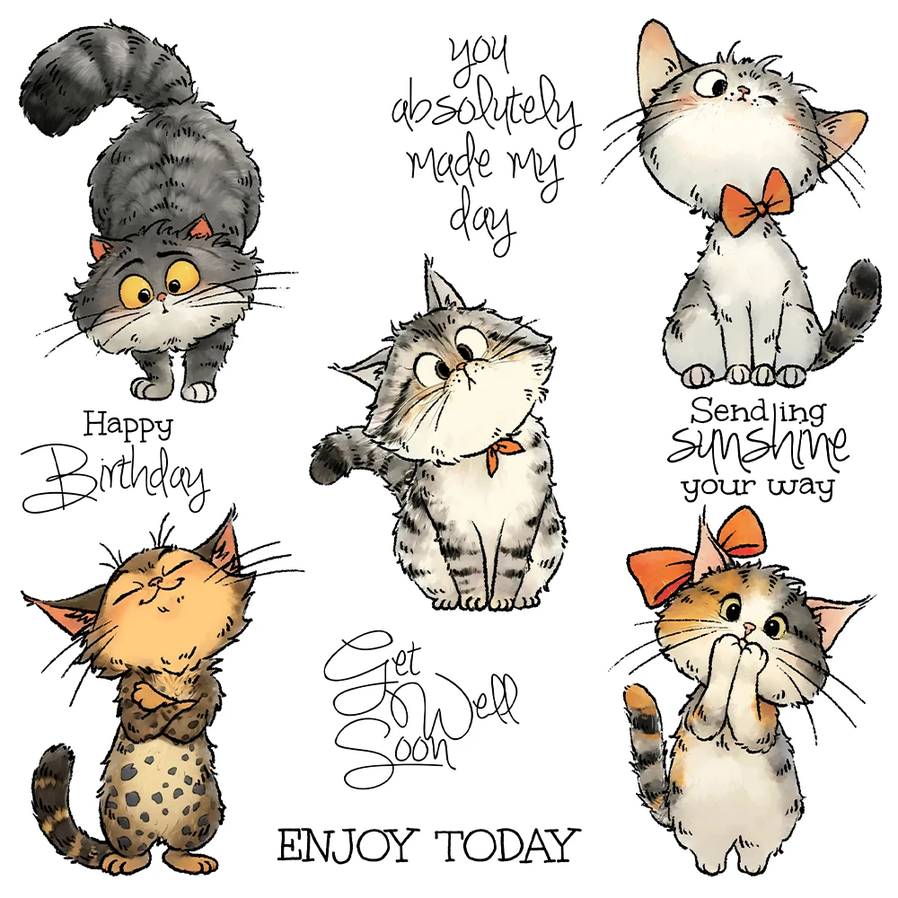 Cute Kitty Cats Sending Sunshine Your Way Metal Cutting Dies Clear Stamps Craft
