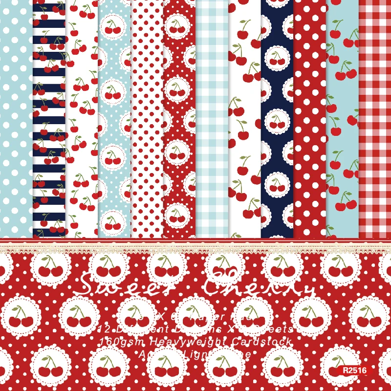 Cherries Dots Stripes Plaid Scrapbook Card Journal Craft Cardstock Paper