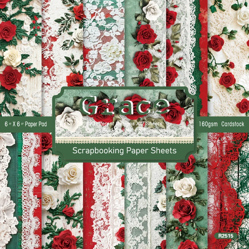 Lace Race Flowers White Red Scrapbook Card Journal Craft Cardstock Paper