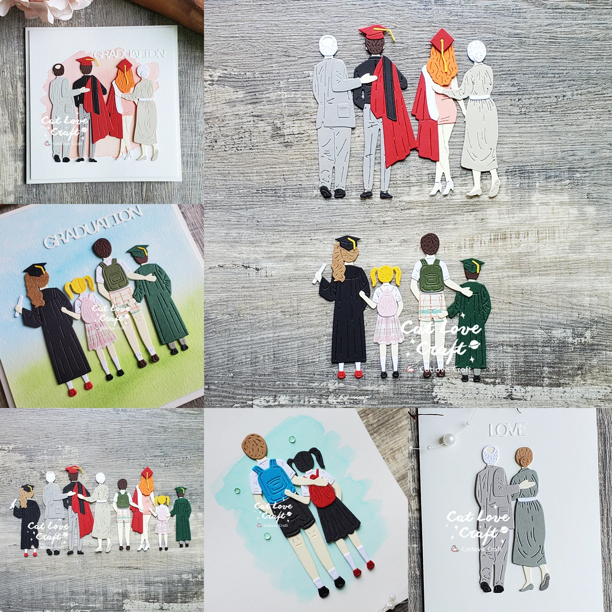 Graduation Girl Guy Old Couple School Kids Back View Metal Cutting Dies Craft