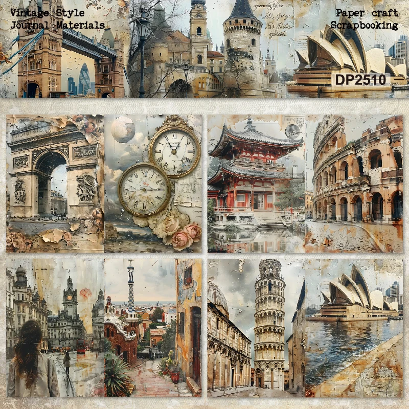 Panalisacraft 8 sheets A5 size Vintage Style Scrapbooking patterned paper Fancy Card Pack Light weight Craft Paper Card