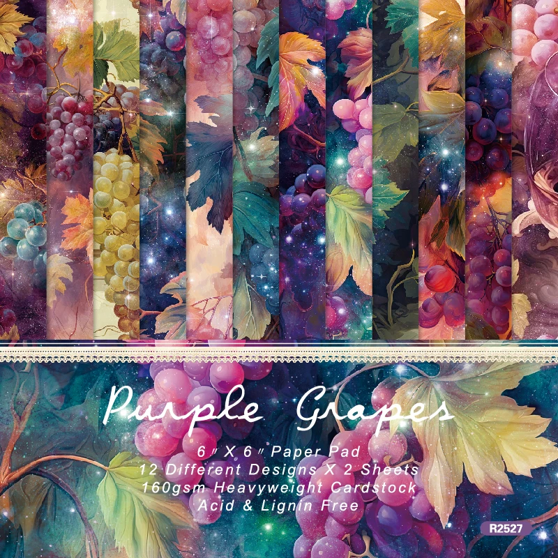 Elegant Grapes Wine Glass Scrapbook Card Journal Craft Cardstock Paper