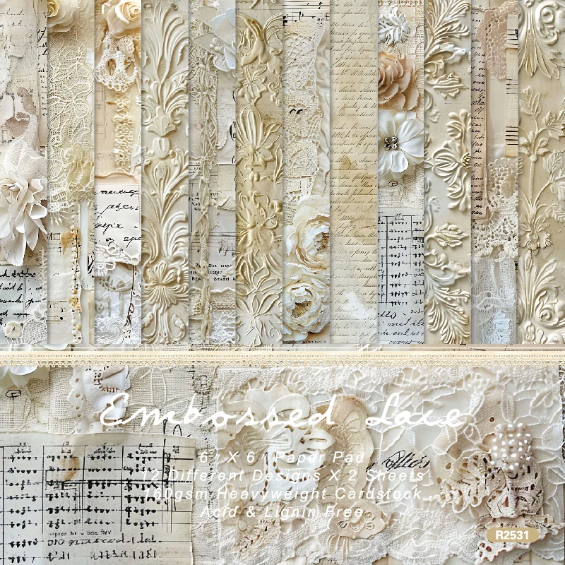 Vintage Embossed Lace Music Sheets Letters Scrapbook Card Craft Cardstock Paper