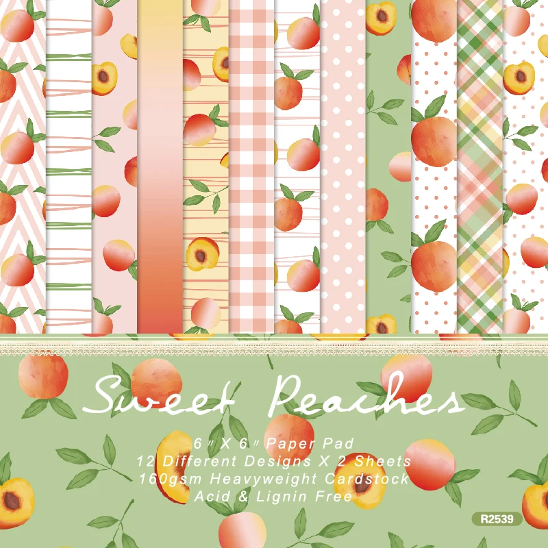 Peaches Dots Plaid Lines Scrapbook Card Journal Craft Paper