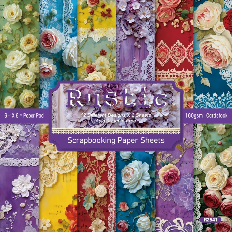 Colorful Lace & Flowers Scrapbook Card Journal Craft Cardstock Paper