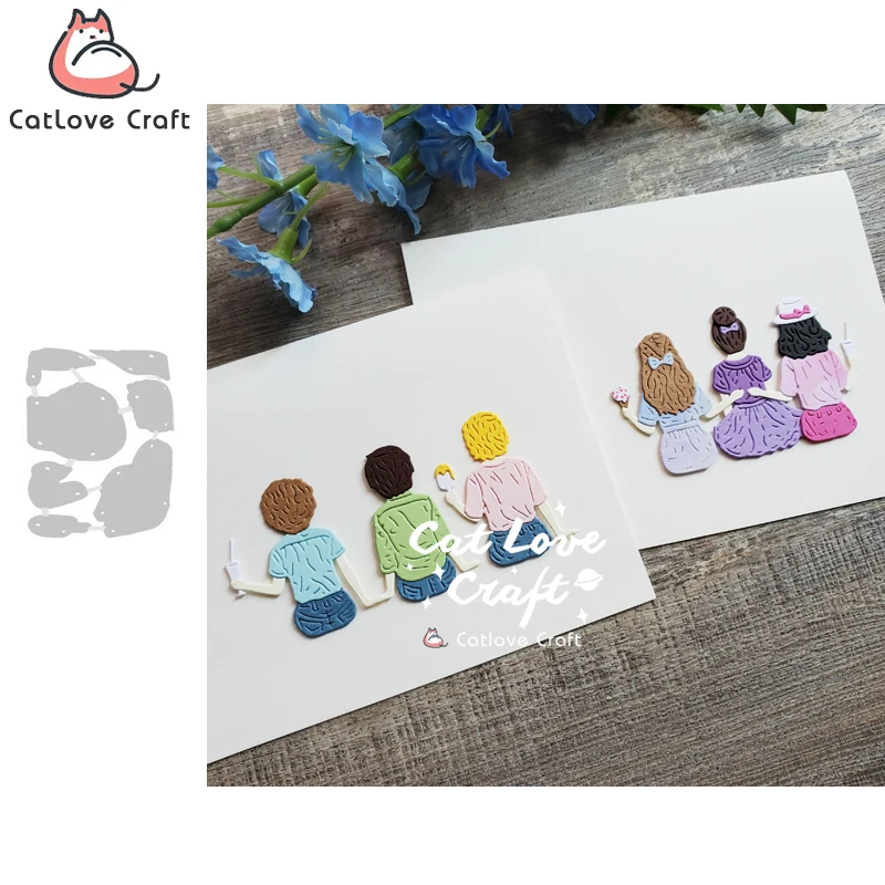 Summer Kids Sitting Eating Snacks Metal Cutting Dies Card Making Craft
