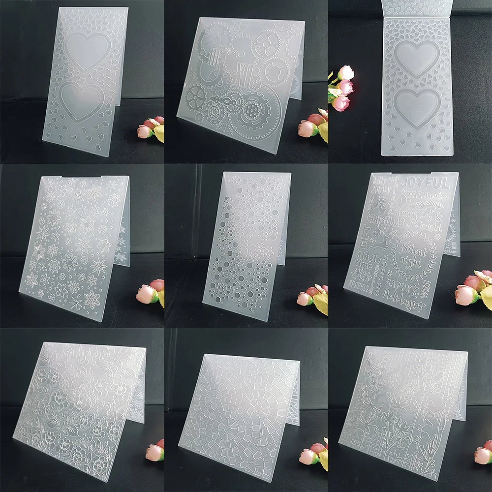 Snowflakes Love Flowers Gears Bubbles Stones Embossing Folder Card Craft