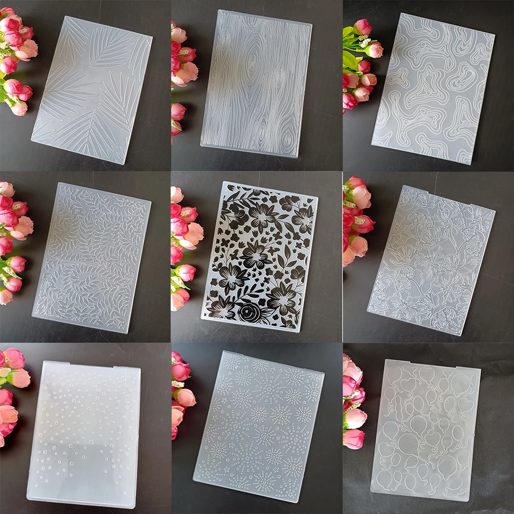 Wood Leaves Balloons Flowers Triangles Embossing Folder Card Making Craft