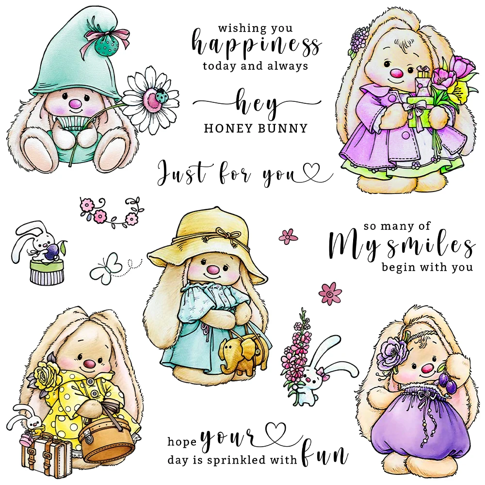 Spring Flowers Rabbits so Many of My Smiles Begin With You Clear Stamps Craft
