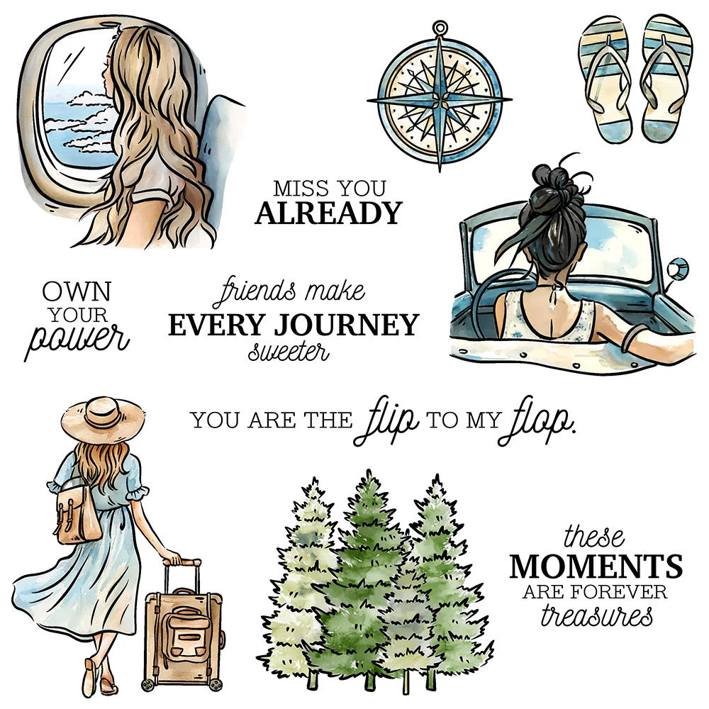 Traveling Woman Plane Car Friends Make Every Journey Sweet Clear Stamps Craft