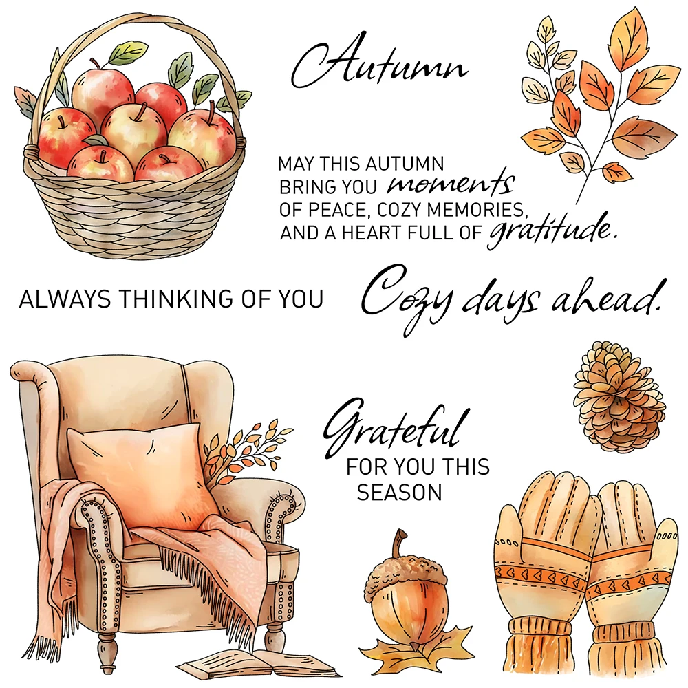Autumn Apples Leaves Acorn Cozy Days Ahead Grateful for You Clear Stamps Craft