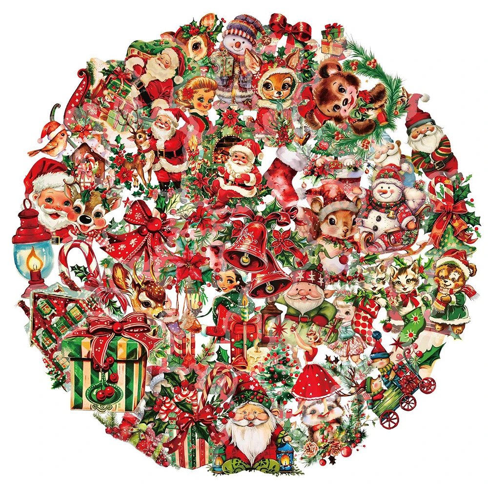 Retro Christmas Santa Reindeer Animals Stickers Scrapbooking Card Journal Craft
