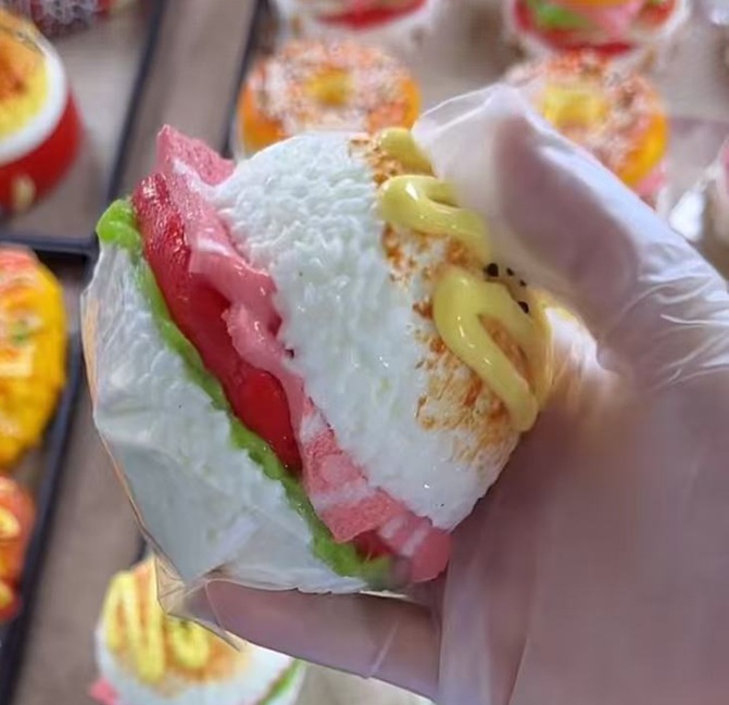 Handmade Rice Cheese Burger Food Squishy Anxiety Stress Relief Fidget Toy Gift