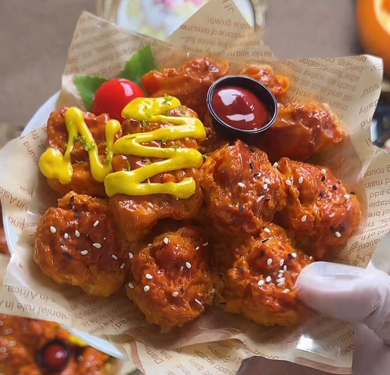 Boneless Fried Chicken Chunks Nuggets Dipping Sauce Food Squishy Fidget Toy