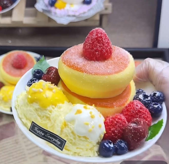 Soufflé Pancake Dessert Plate Food Taba Squishy Relief Sensory Fidget Toy Gift