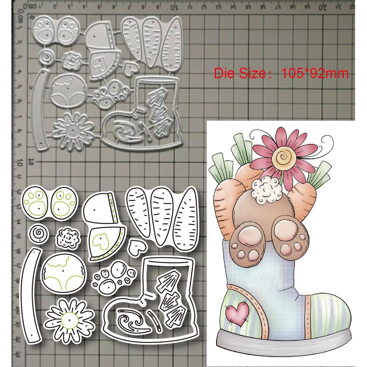 Easter Bunny in Boot Flower Carrots Metal Cutting Dies Scrapbooking Card Craft