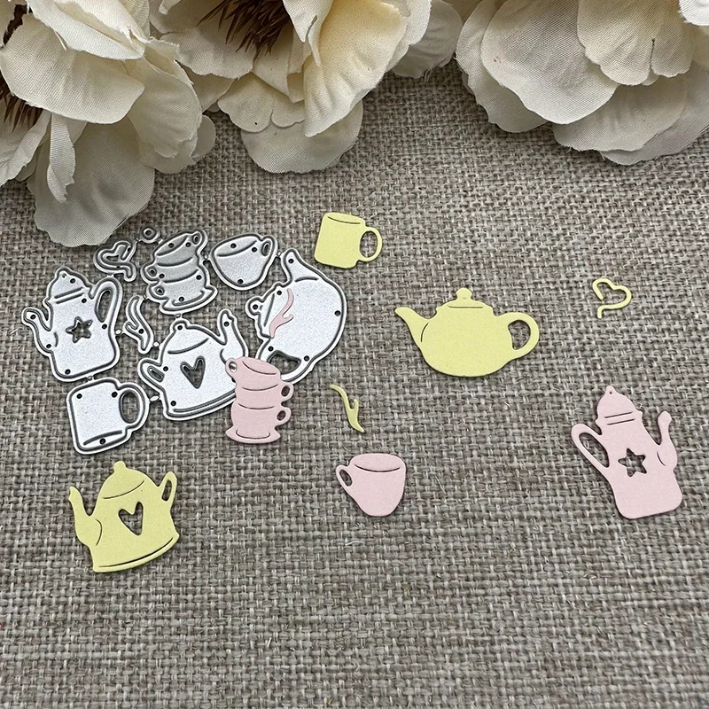 Various Teapots Stacked Cups Metal Cutting Dies Scrapbook Decorative Card Craft