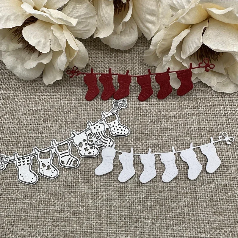 Christmas Stockings Hanging on Line Metal Cutting Dies Card Making Craft