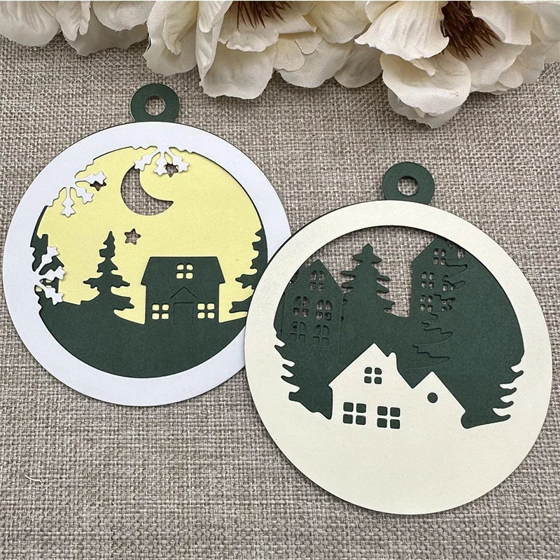 Christmas Balls Decoration House Winter Scenery Metal Cutting Dies Card Craft