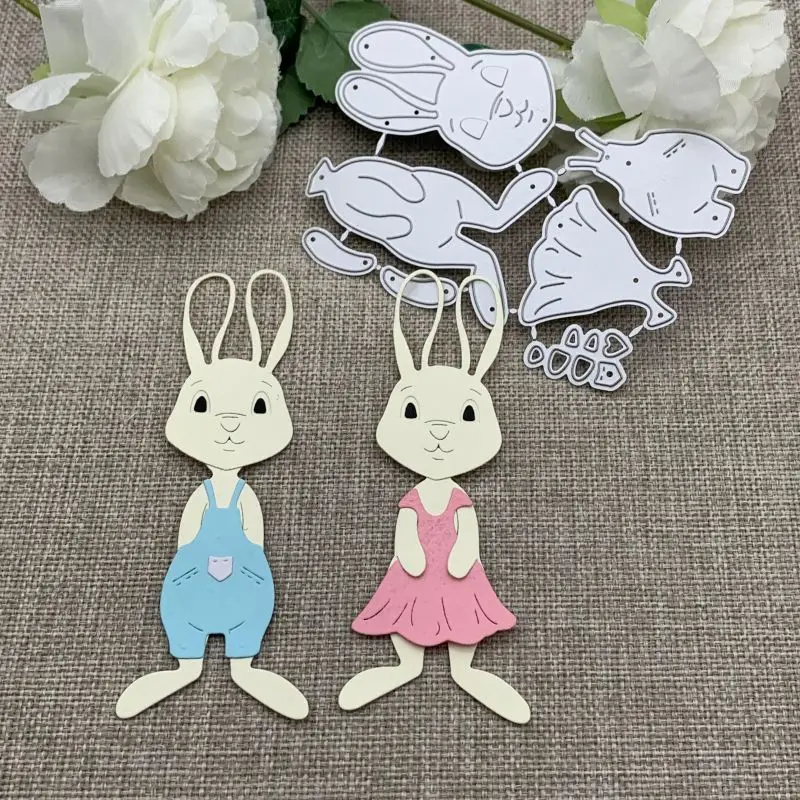 Bunny Rabbit Kids Wearing Dress Overalls Metal Cutting Dies Scrapbook Card Craft