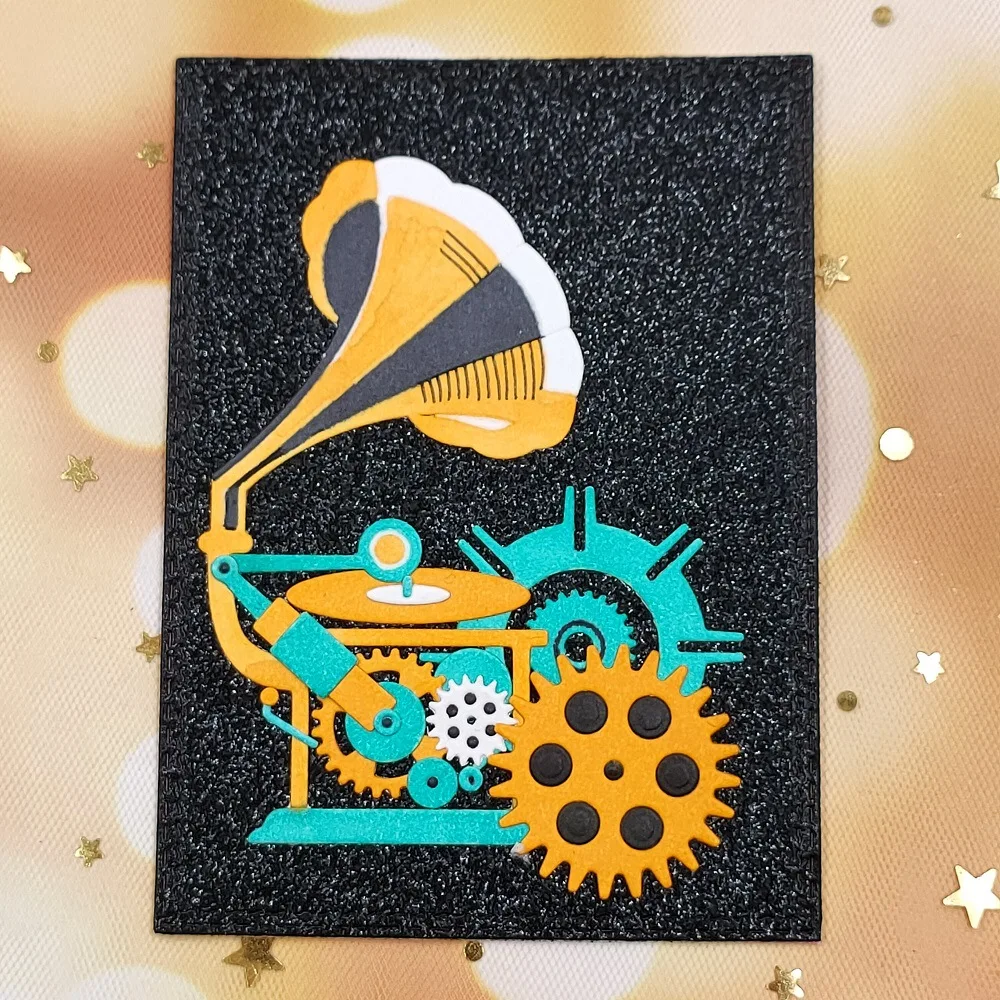 Steampunk Phonograph Gears Metal Cutting Dies Scrapbook Card Craft