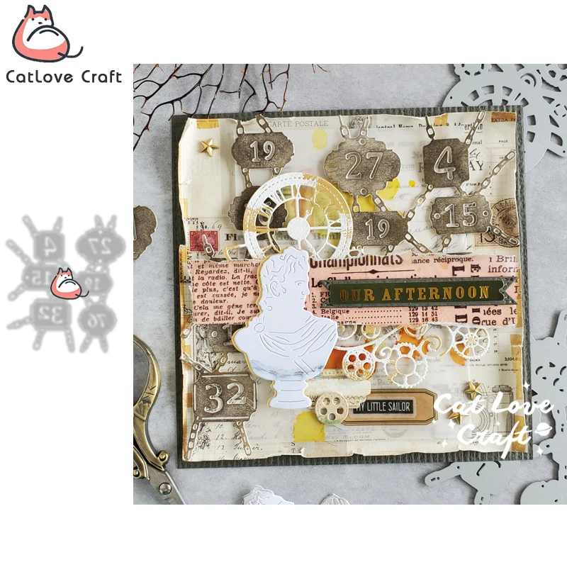 Chained Number Plates Clock Gears Statue Metal Cutting Dies Scrapbook Card Craft