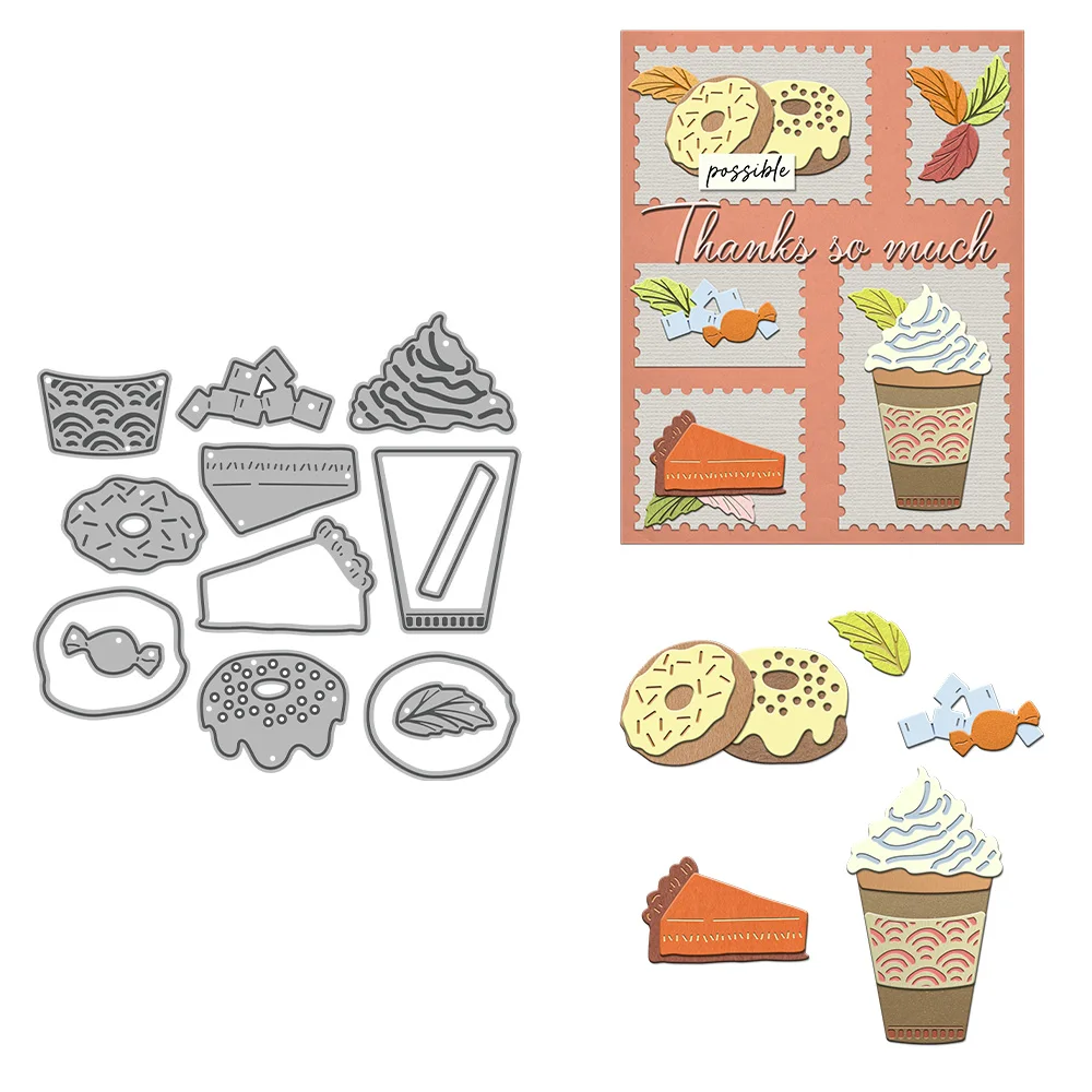Desserts Pie Donut Milkshake Coffee Candy Metal Cutting Dies Card Craft