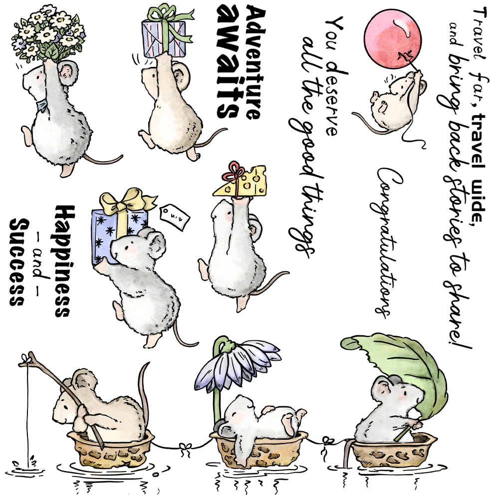 Mice Gifts Walnut Boats Adventure Awaits Metal Cutting Dies Clear Stamps Craft