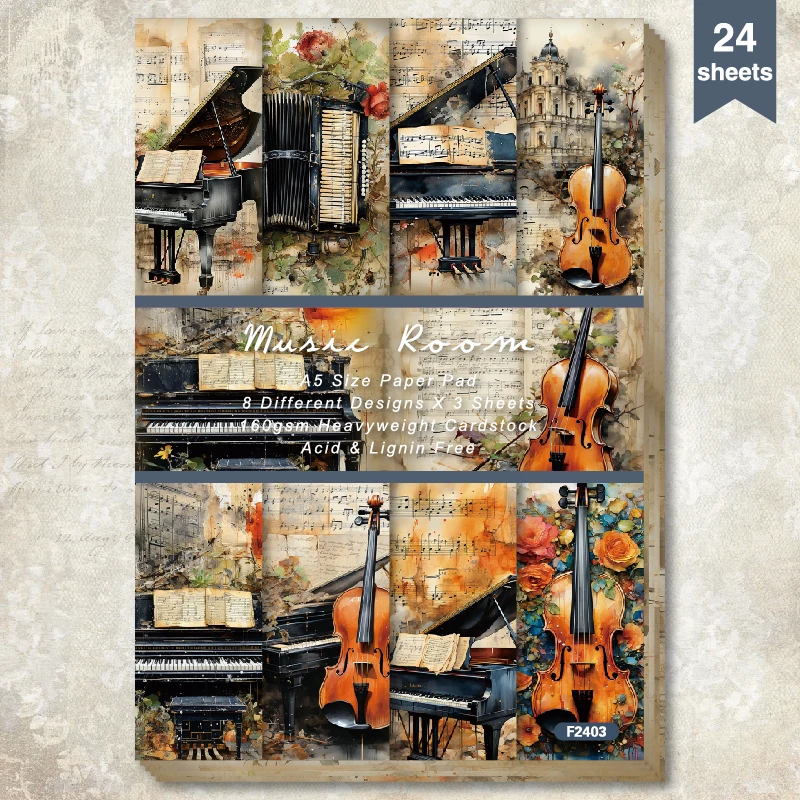 Musical Instruments Piano Cello A5 Scrapbook Card Journal Craft Paper