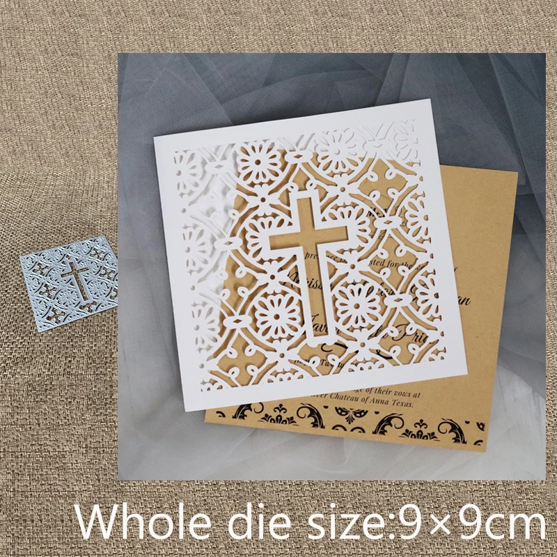 Cross on Flower Lace Background Metal Cutting Dies Scrapbooking Card Craft