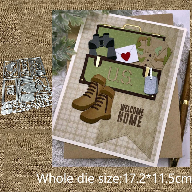 Army Trunk Boots Coat Binoculars Love Letter Metal Cutting Dies Card Craft