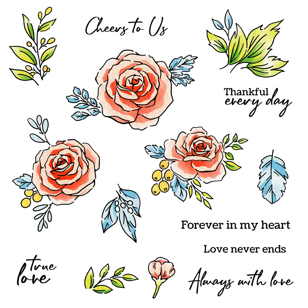 Spring Roses Flowers Forever in My Heart Metal Cutting Dies Clear Stamps Craft