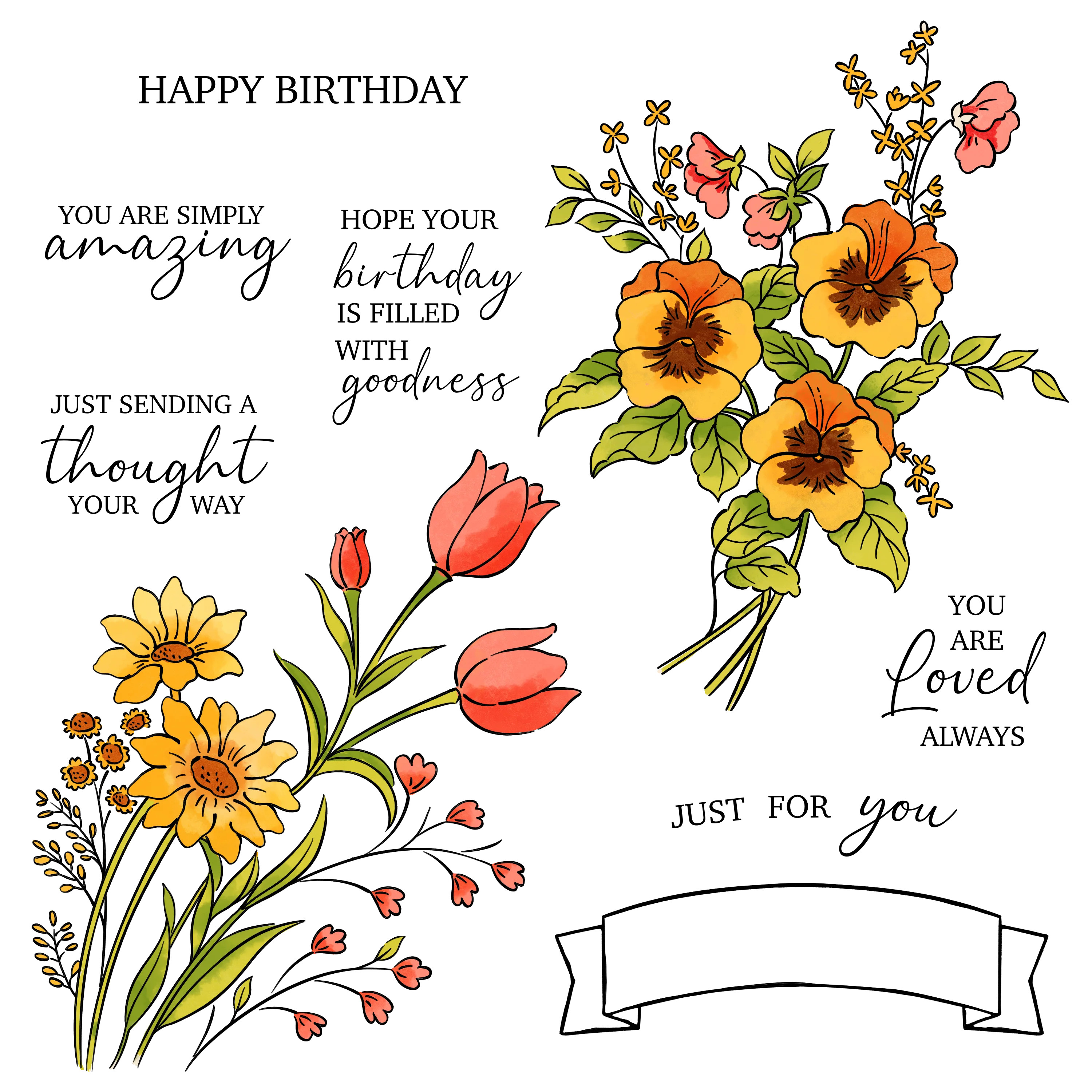 Happy Birthday Flowers Just Sending a Thought Your Way Clear Stamps Craft