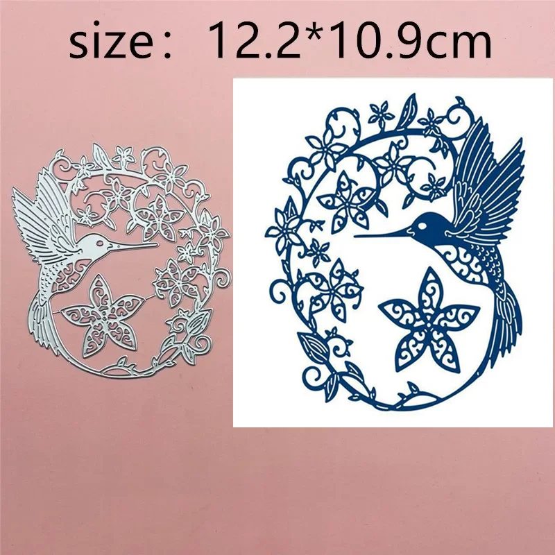 Hummingbird Flower Swirl Frame Metal Cutting Dies Scrapbooking Card Making Craft