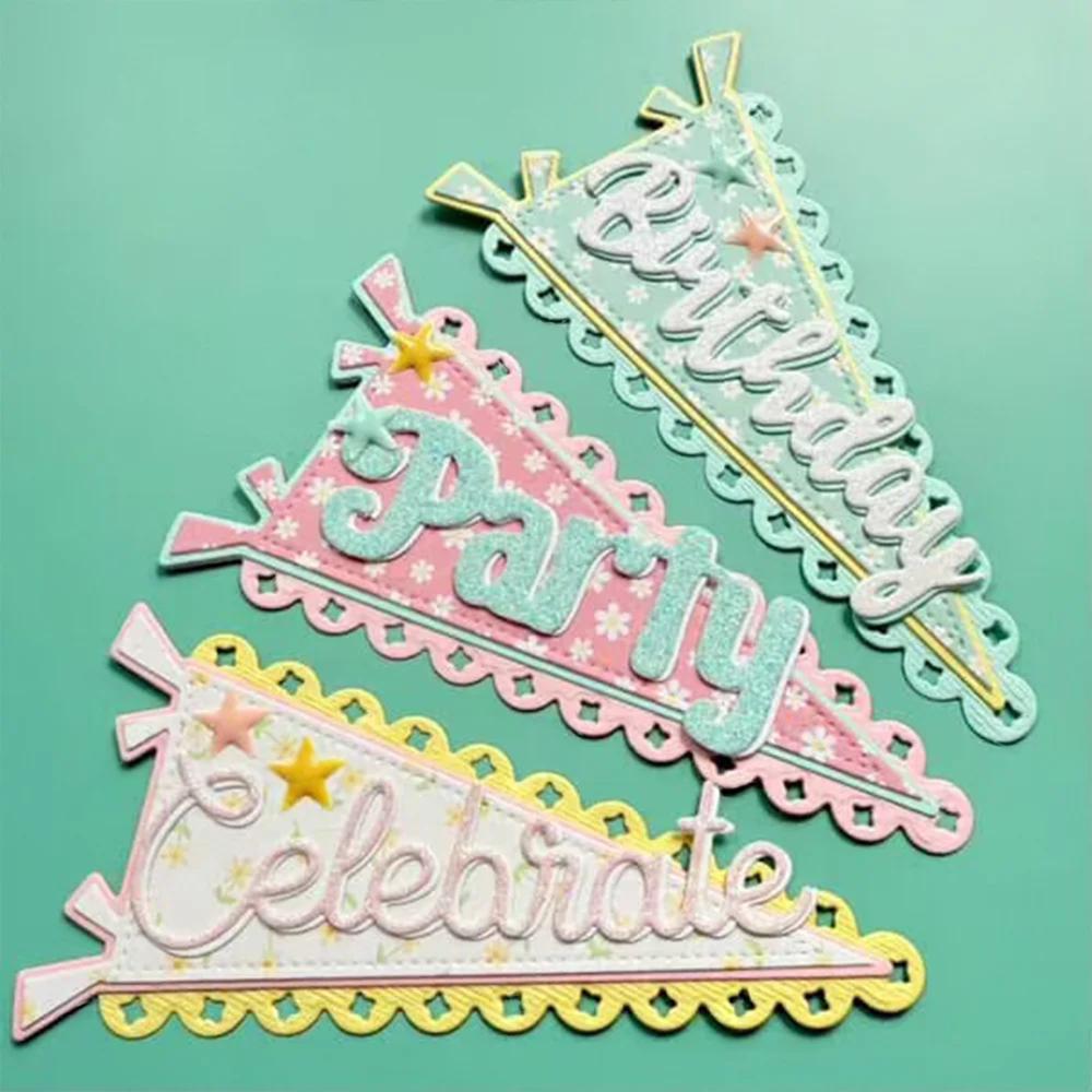 Birthday Flags Birthday Surprise Party Celebrate Yay Words Metal Cutting Dies