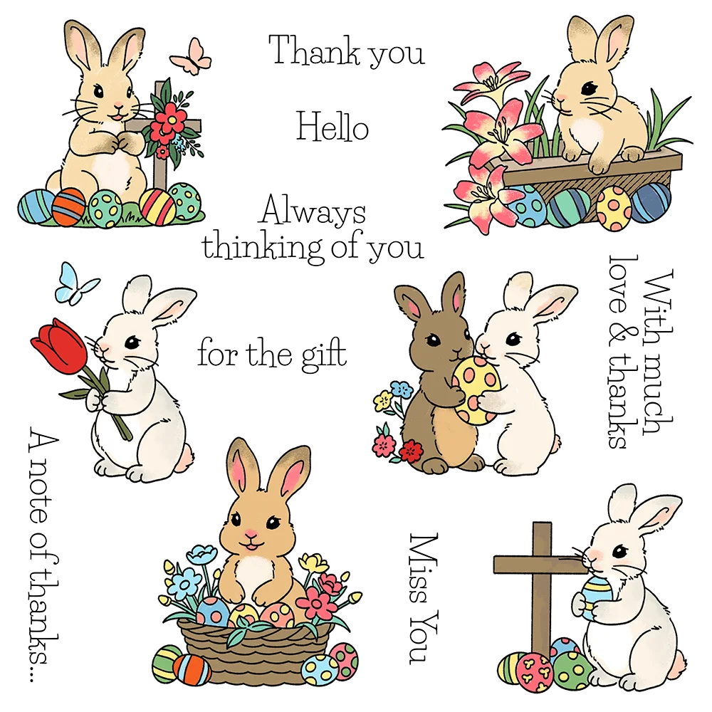 Easter Eggs Rabbits Always Thinking of You Thank You for the Gift Clear Stamps