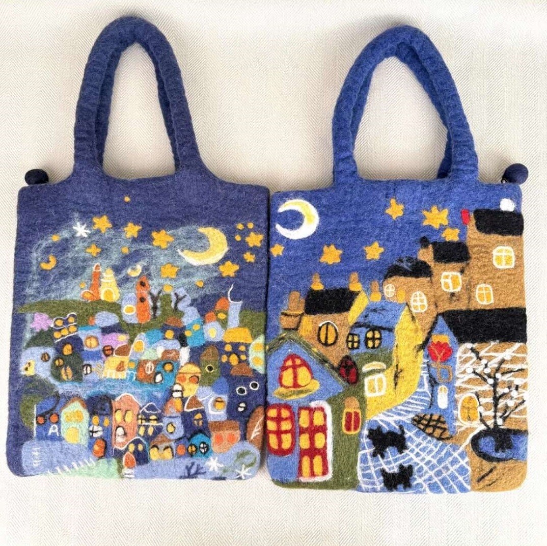 Handmade Finished Wool Felting Handbag City View Wool Felt HandBags Women Gift